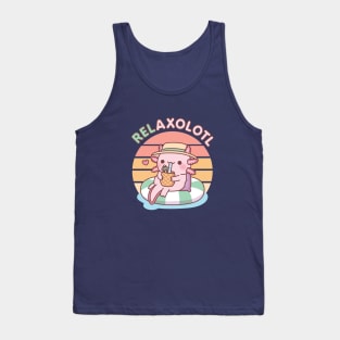 Cute Axolotl Chill On Pool Float Relaxolotl Funny Pun Tank Top